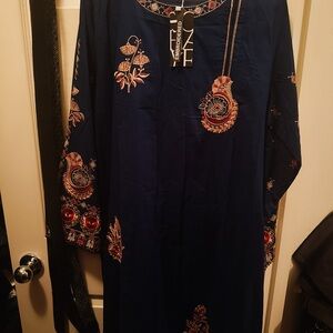 Embroidered Navy Blue Dress